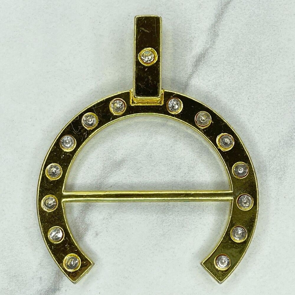 Gold Tone Rhinestone Studded Horseshoe Pendant